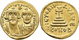 Heraclius, with Heraclius Constantine, 610-641. Solidus (Gold, 20 mm, 4.46 g, 7 h), Constantinopolis, circa 629-631. δδ NN hЄRACLIЧS ЄT hЄRA CONST PP ...
