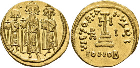 Heraclius, with Heraclius Constantine and Heraclonas, 610-641. Solidus (Gold, 20 mm, 4.39 g, 6 h), Constantinopolis, indictional year I (10) = 636/637...