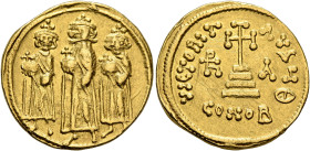 Heraclius, with Heraclius Constantine and Heraclonas, 610-641. Solidus (Gold, 19 mm, 4.35 g, 6 h), Constantinopolis, 637/638 (?). Heraclius, Heraclius...