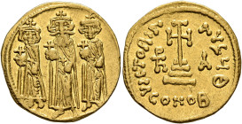 Heraclius, with Heraclius Constantine and Heraclonas, 610-641. Solidus (Gold, 19 mm, 4.43 g, 6 h), Constantinopolis, 637-638 (?). Heraclius, Heraclius...