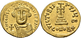 Constans II, 641-668. Solidus (Gold, 21 mm, 4.47 g, 6 h), Constantinopolis, 650-651. δ N CONSTANTINЧS P P AVC Crowned, draped and short-bearded bust o...