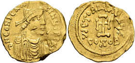 Constans II, 641-668. Tremissis (Gold, 16 mm, 1.45 g, 6 h), Constantinopolis. δ N COSTANTINЧS P P A Diademed, draped and cuirassed bust of Constans II...
