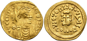 Constans II, 641-668. Tremissis (Gold, 16 mm, 1.40 g, 6 h), Constantinopolis. δ N COSTANTINЧS P P A Diademed, draped and cuirassed bust of Constans II...