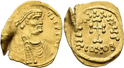 Constans II, 641-668. Tremissis (Gold, 16 mm, 1.42 g, 6 h), Constantinopolis. [δ N] COSTANTINЧS P P A Diademed, draped and cuirassed bust of Constans ...