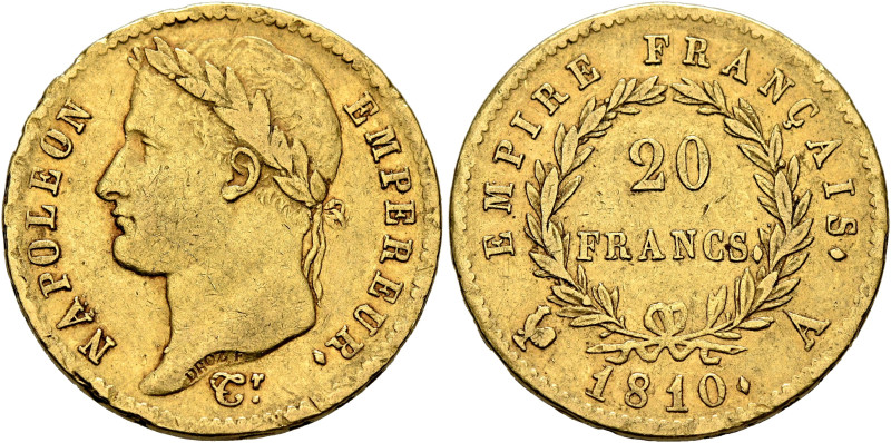 FRANCE, Premier Empire. Napoléon I, 1804-1814, 1815. 20 Francs 1810 A (Gold, 21 ...