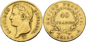 FRANCE, Premier Empire. Napoléon I, 1804-1814, 1815. 40 Francs 1811 A (Gold, 26 mm, 12.84 g, 6 h), Paris. NAPOLEON - EMPEREUR. Laureate head of Napolé...