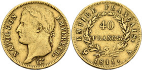 FRANCE, Premier Empire. Napoléon I, 1804-1814, 1815. 40 Francs 1811 A (Gold, 26 mm, 12.87 g, 6 h), Paris. NAPOLEON - EMPEREUR. Laureate head of Napolé...