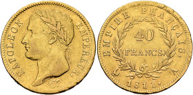 FRANCE, Premier Empire. Napoléon I, 1804-1814, 1815. 40 Francs 1811 A (Gold, 26 mm, 12.83 g, 6 h), Paris. NAPOLEON - EMPEREUR. Laureate head of Napolé...