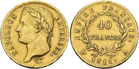 FRANCE, Premier Empire. Napoléon I, 1804-1814, 1815. 40 Francs 1811 A (Gold, 26 mm, 12.89 g, 6 h), Paris. NAPOLEON - EMPEREUR. Laureate head of Napolé...