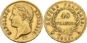 FRANCE, Premier Empire. Napoléon I, 1804-1814, 1815. 40 Francs 1811 A (Gold, 26 mm, 12.88 g, 6 h), Paris. NAPOLEON - EMPEREUR. Laureate head of Napolé...