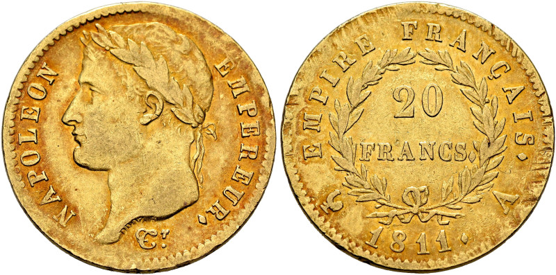 FRANCE, Premier Empire. Napoléon I, 1804-1814, 1815. 20 Francs 1811 A (Gold, 21 ...