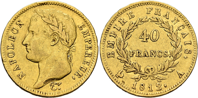 FRANCE, Premier Empire. Napoléon I, 1804-1814, 1815. 40 Francs 1812 A (Gold, 26 ...