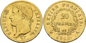 FRANCE, Premier Empire. Napoléon I, 1804-1814, 1815. 20 Francs 1812 A (Gold, 21 mm, 6.42 g, 6 h), Paris. NAPOLEON - EMPEREUR. Laureate head of Napoléo...