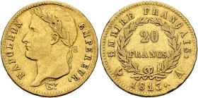 FRANCE, Premier Empire. Napoléon I, 1804-1814, 1815. 20 Francs 1813 A (Gold, 21 mm, 6.40 g, 6 h), Paris. NAPOLEON - EMPEREUR. Laureate head of Napoléo...