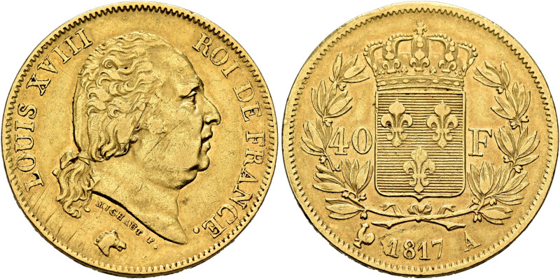 FRANCE, Royal (Restored). Louis XVIII, 1814-1824. 40 Francs 1817 A (Gold, 26 mm,...