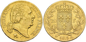 FRANCE, Royal (Restored). Louis XVIII, 1814-1824. 20 Francs 1818 A (Gold, 21 mm, 6.42 g, 6 h), Paris. LOUIS XVIII - ROI DE FRANCE Head of Louis XVIII ...