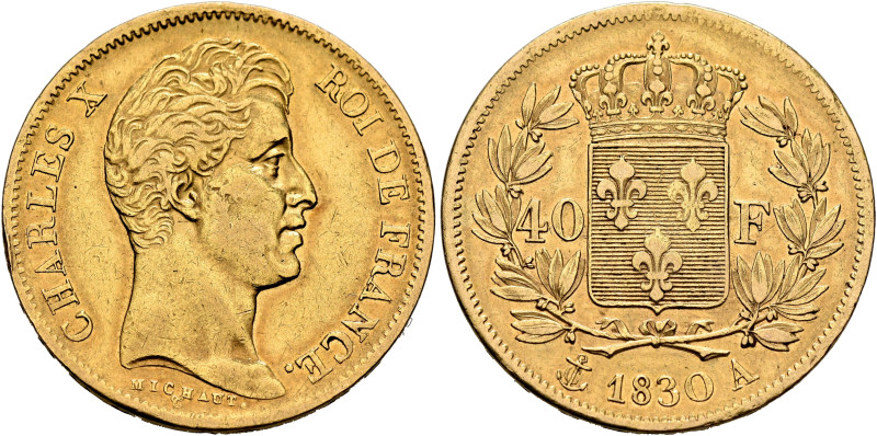 FRANCE, Royal (Restored). Charles X, 1824-1830. 40 Francs 1830 A (Gold, 26 mm, 1...