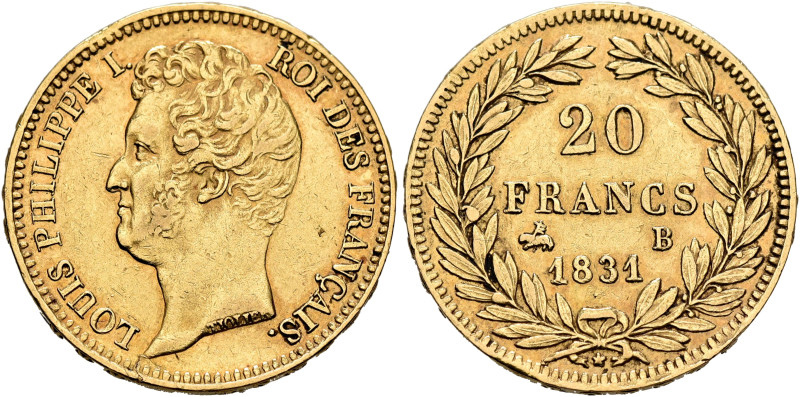 FRANCE, Royal (Restored). Louis Philippe, 1830-1848. 20 Francs 1831 B (Gold, 21 ...