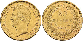 FRANCE, Royal (Restored). Louis Philippe, 1830-1848. 20 Francs 1831 A (Gold, 21 mm, 6.43 g, 6 h), Paris. LOUIS PHILIPPE I - ROI DES FRANÇAIS Head of L...