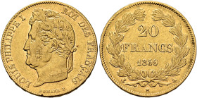 FRANCE, Royal (Restored). Louis Philippe, 1830-1848. 20 Francs 1839 A (Gold, 22 mm, 6.42 g, 6 h), Paris. LOUIS PHILIPPE I - ROI DES FRANÇAIS Laureate ...
