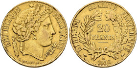 FRANCE, Deuxième République. 1848-1852. 20 Francs 1850 A (Gold, 21 mm, 6.41 g, 6 h), Paris. REPUBLIQUE✱ - FRANÇAISE Laureate head of Ceres to right. R...