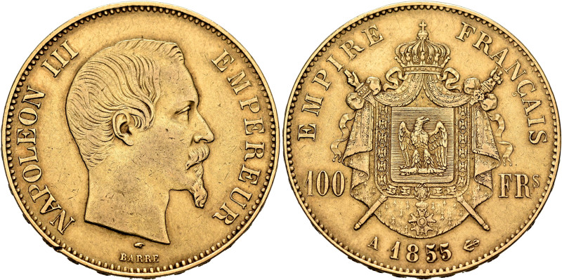 FRANCE, Second Empire. Napoléon III, 1852-1870. 100 Francs 1855 A (Gold, 35 mm, ...