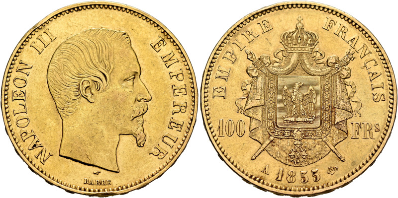 FRANCE, Second Empire. Napoléon III, 1852-1870. 100 Francs 1855 A (Gold, 35 mm, ...
