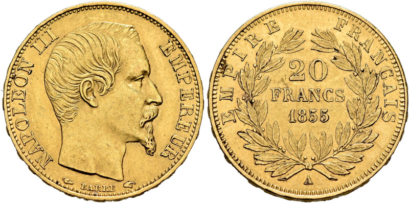 FRANCE, Second Empire. Napoléon III, 1852-1870. 20 Francs 1855 A (Gold, 21 mm, 6...