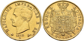 ITALY. Regno d'Italia (Napoleonic). 1805-1814. 40 Lire 1812 M (Gold, 26 mm, 12.85 g, 6 h), Milano (Milan). NAPOLEONE IMPERATORE E RE / 1812 Bare head ...