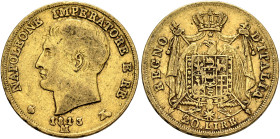 ITALY. Regno d'Italia (Napoleonic). 1805-1814. 20 Lire 1813 M (Gold, 21 mm, 6.34 g, 6 h), Milano (Milan). NAPOLEONE IMPERATORE E RE / 1813 Bare head o...