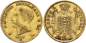 ITALY. Regno d'Italia (Napoleonic). 1805-1814. 20 Lire 1813 M (Gold, 21 mm, 6.40 g, 6 h), Milano (Milan). NAPOLEONE IMPERATORE E RE / 1813 Bare head o...