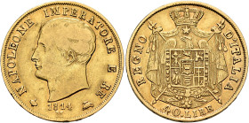 ITALY. Regno d'Italia (Napoleonic). 1805-1814. 40 Lire 1814 M (Gold, 26 mm, 12.79 g, 6 h), second 1 over 0, Milano (Milan). NAPOLEONE IMPERATORE E RE ...