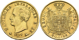 ITALY. Regno d'Italia (Napoleonic). 1805-1814. 40 Lire 1814 M (Gold, 26 mm, 12.86 g, 6 h), Milano (Milan). NAPOLEONE IMPERATORE E RE / 1814 Bare head ...