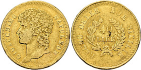ITALY. Regno delle Due Sicilie. Gioacchino Murat, 1808-1815. 40 Lire 1813 (Gold, 27 mm, 12.80 g, 12 h), Napoli (Naples). GIOACCHINO - NAPOLEONE / 1813...