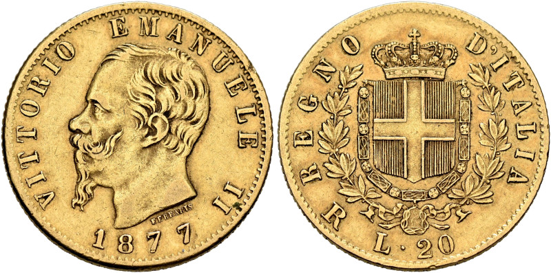 ITALY. Regno d'Italia. Vittorio Emanuele II, 1861-1878. 20 Lire 1877 R (Gold, 21...
