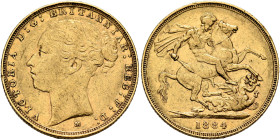 AUSTRALIA, Colonial. Trade Coinage. Victoria, 1837-1901. Sovereign 1884 M (Gold, 22 mm, 7.98 g, 6 h), Young Head coinage, Melbourne. VICTORIA D:G:BRIT...
