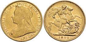 AUSTRALIA, Colonial. Trade Coinage. Victoria, 1837-1901. Sovereign 1900 S (Gold, 22 mm, 7.96 g), Old Head coinage, Sydney. VICTORIA•DEI•GRA•BRITT•REGI...