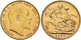 AUSTRALIA, Trade Coinage. Edward VII, 1901-1910. Sovereign 1907 P (Gold, 22 mm, 7.96 g, 12 h), Perth. EDWARDVS VII D:G:BRITT:OMN:REX F:D:IND:IMP: Head...