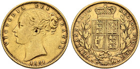 BRITISH, Hanover. Victoria, 1837-1901. Sovereign 1851 (Gold, 22 mm, 7.90 g, 5 h), London. VICTORIA DEI GRATIA / 1851 Bare head of Victoria to left, ha...