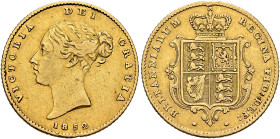 BRITISH, Hanover. Victoria, 1837-1901. Half Sovereign 1852 (Gold, 19 mm, 3.94 g, 7 h), London. VICTORIA DEI GRATIA / 1852 Bare head of Victoria to lef...