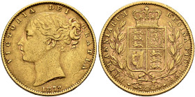 BRITISH, Hanover. Victoria, 1837-1901. Sovereign 1872 (Gold, 22 mm, 7.94 g, 6 h), London. VICTORIA DEI GRATIA / 1872 Bare head of Victoria to left, ha...