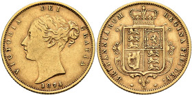 BRITISH, Hanover. Victoria, 1837-1901. Half Sovereign 1874 (Gold, 19 mm, 3.96 g, 6 h), die number 18, London. VICTORIA DEI GRATIA / 1866 Bare head of ...