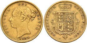 BRITISH, Hanover. Victoria, 1837-1901. Half Sovereign 1884 (Gold, 19 mm, 3.95 g, 7 h), London. VICTORIA DEI GRATIA / 1884 Bare head of Victoria to lef...