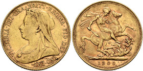 BRITISH, Hanover. Victoria, 1837-1901. Sovereign 1900 (Gold, 22 mm, 7.98 g, 12 h), London. VICTORIA•DEI•GRA•BRITT•REGINA•FID•DEF•IND•IMP• Crowned and ...