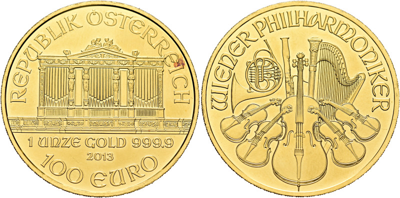 AUSTRIA. Second Republic. 1945-present. 100 Euro (1 oz) 2013 (Gold, 37 mm, 31.12...
