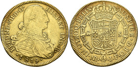 COLOMBIA, Colonial. Fernando VII, king of Spain, 1808-1833. 8 Escudos 1819 NR JF (Gold, 38 mm, 26.95 g, 12 h), Bogota. FERDND (sic!) •VII•D•G• - HISP•...