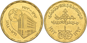 EGYPT. Republic. Anwar Sadat, President, 1970-1979. Pound AH 1393 = AD 1973 (Gold, 24 mm, 7.98 g, 11 h), on the 75th Anniversary of the National Bank ...