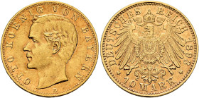 GERMANY. Kaiserreich. Bayern. Otto, 1886-1913. 10 Mark 1893 D (Gold, 19 mm, 3.95 g, 12 h), München. OTTO KOENIG VON BAYERN Bare head of Otto to left, ...