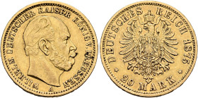 GERMANY. Kaiserreich. Wilhelm I, 1871-1888. Preußen. 20 Mark 1875 A (Gold, 23 mm, 7.92 g, 12 h), Berlin. WILHELM DEUTSCHER KAISER KÖNIG V. PREUSSEN Ba...