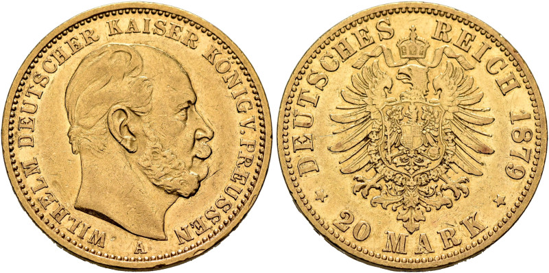 GERMANY. Kaiserreich. Preußen. Wilhelm I, 1871-1888. 20 Mark 1879 A (Gold, 23 mm...
